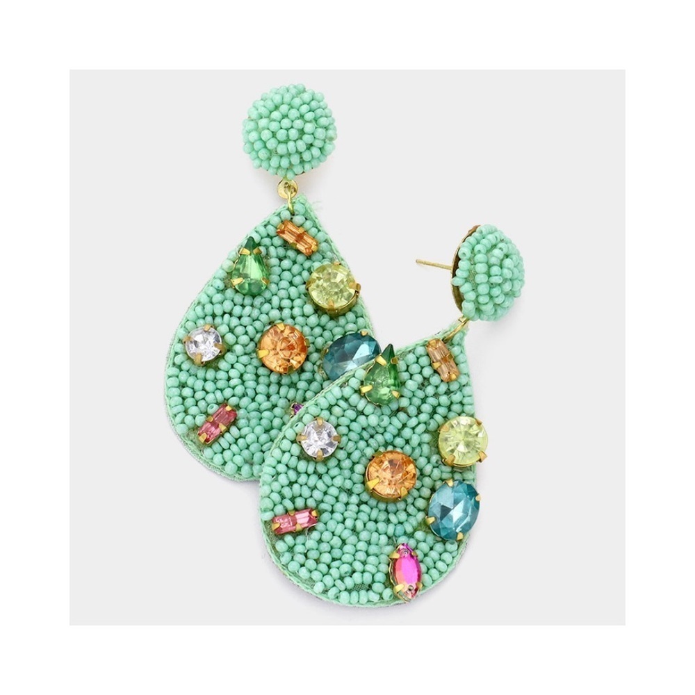 Seed Bead rhinestone teardrop earrings